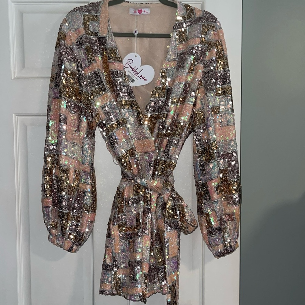 Buddy Love Sequin Tie bell sleeve Dress size Medium